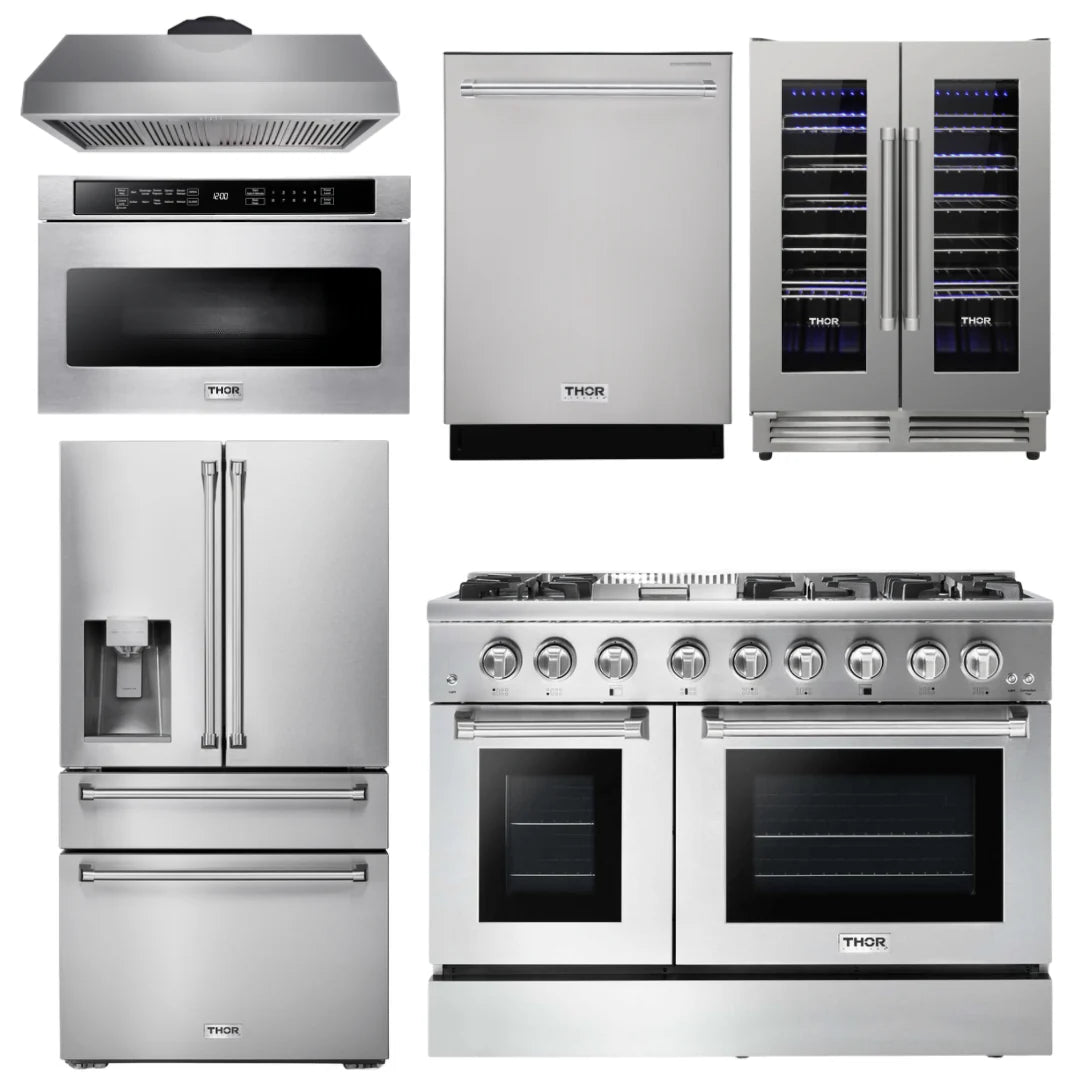 48 Propane Gas Burner Electric Oven Range Range Hood Refrigerator Microwave Wine Cooler C1798