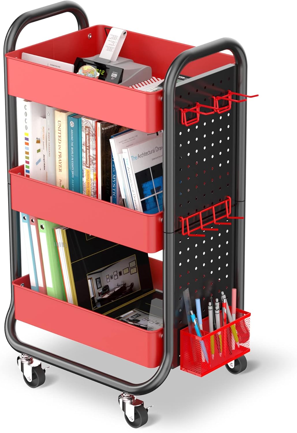 White 3-Tier Metal Rolling Utility Cart with Handle C80901