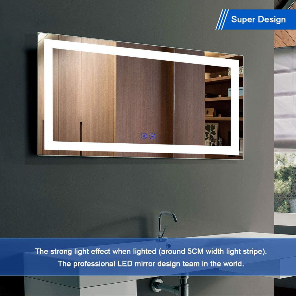 60 x 36 Inch Illuminated LED Bathroom Mirror with Smart Button, Anti Fog, Dimmable, Bluetooth Speakers U21762
