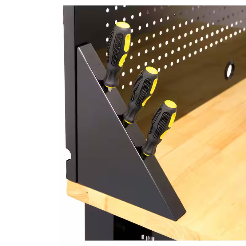 Black Solid Wood Top Workbench with Pegboard and 1 Drawer E1736