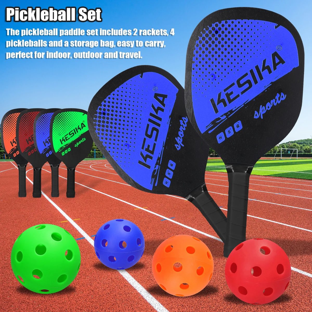 Pickleball Paddle Set 2 Rackets & 4 Balls with Carrying Bag C762