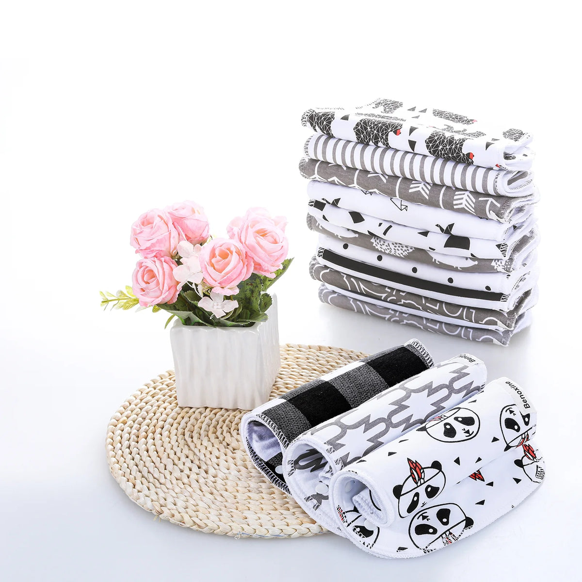 12-Pcs Animal Pattern Burp Cloths and Baby Bibs D66754