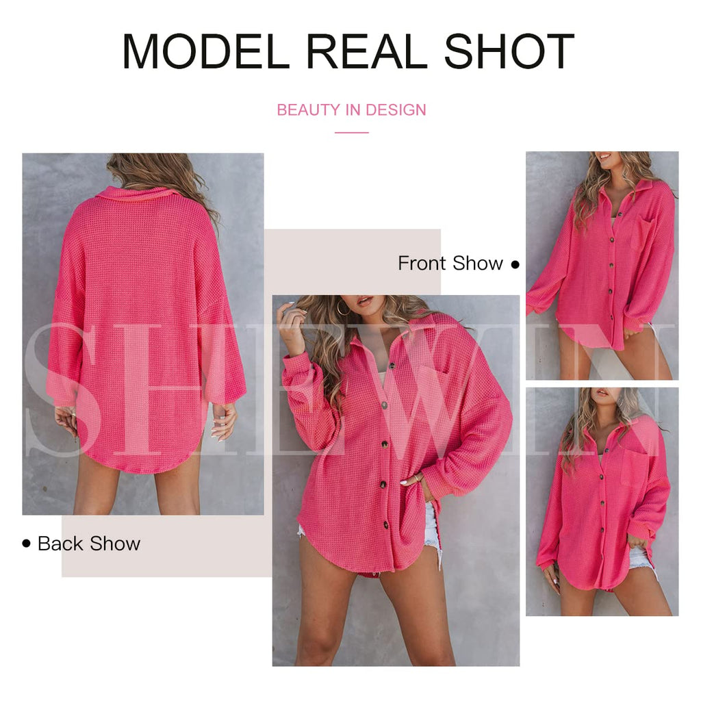 Pink Oversized Waffle Knit Shacket Z21898