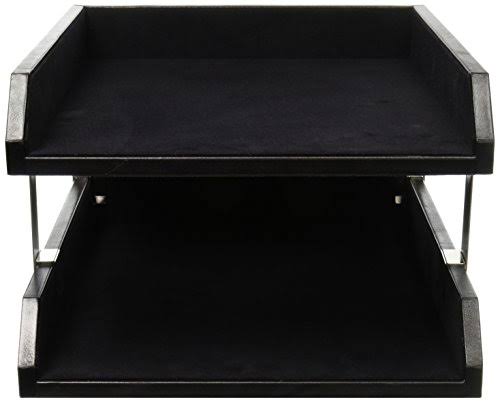 Black Leather Front Load Letter Trays with Gold Stacking Posts E2614