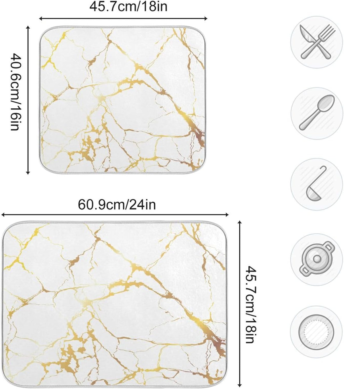 Gold Marble Dish Drying Mat 18x24Inch N69979